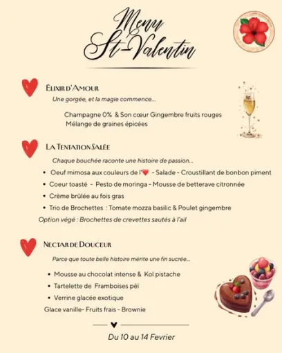 Menu sucré/salé spécial Saint Valentin à Saint-Pierre, Saint-Pierre, L'Atelier de Flo - Coffee Shop Péï