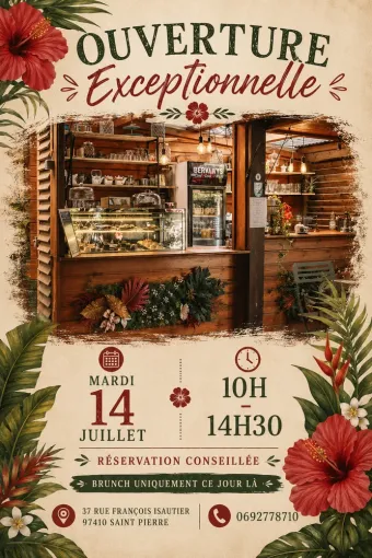L'atelier de Flo est exceptionnellement ouvert pour le brunch du 14 juillet à Saint-Pierre, Saint-Pierre, L'Atelier de Flo - Coffee Shop Péï